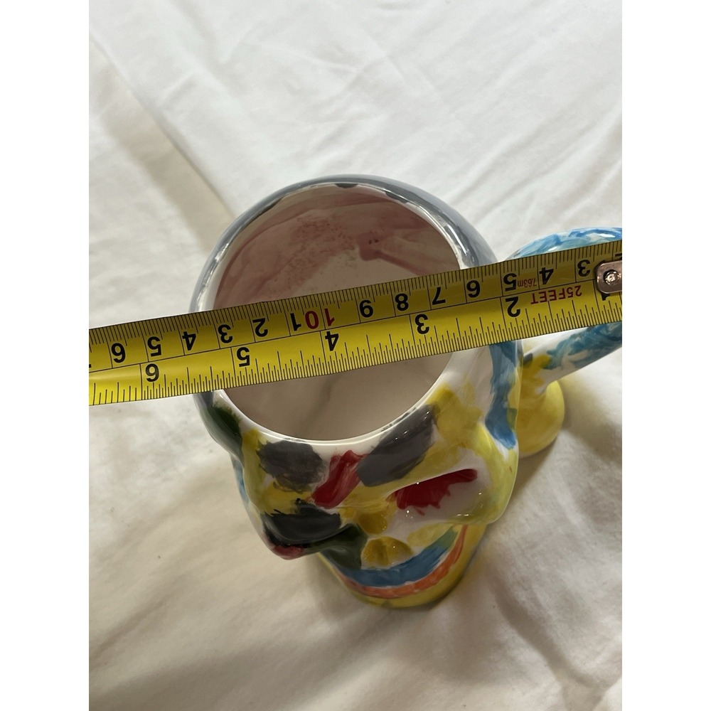 Hand Painted Ceramic Skull Mug Multicolor Abstract Art Signed AC- Small Chip/Rim - Picture 10 of 12